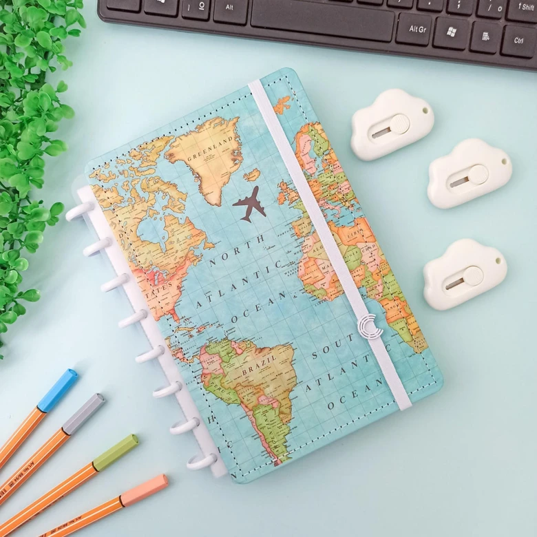 Caderno Inteligente Mapa Mundi Verde Pastel